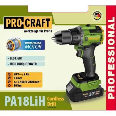 Шуруповерт Procraft PA18LiH (з 1 акб і зп)