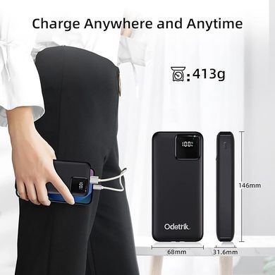 Odetrik Powerbank 20000 мА&middot;год, 22,5 Вт PD3.0 QC4.0, вбудований кабель для швидкого заряджання